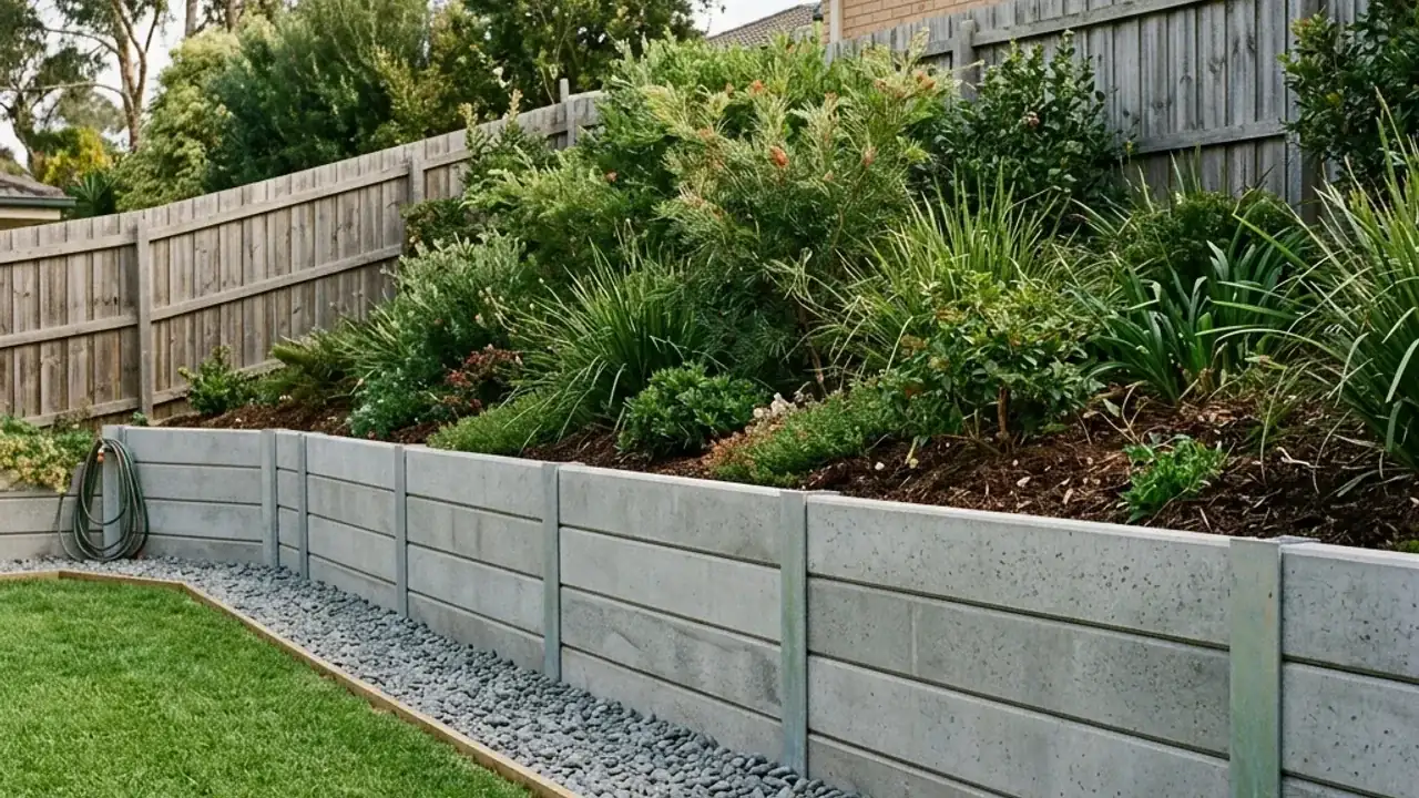 Retaining wall replacement retaining a raised residential garden level